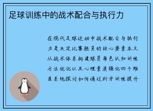 足球训练中的战术配合与执行力